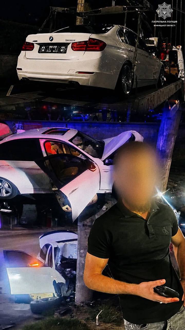У Вінниці водій BMW врізався в електроопору та відмовився від перевірки на алкоголь