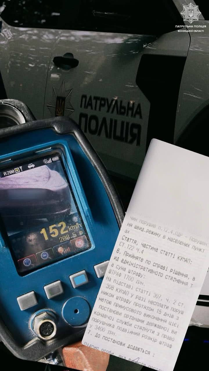 Від початку тижня у Вінниці вже 518 водіїв оштрафували за перевищення швидкості
