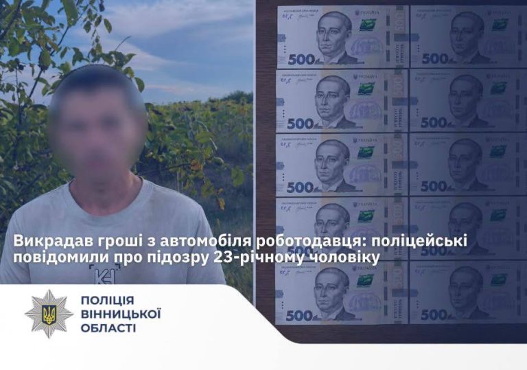 На Вінниччині 23-річний чоловік викрав 45 тисяч гривень з авто роботодавця