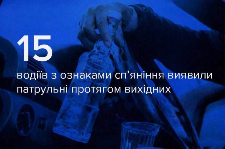 За вихідні патрульні склали 15 протоколів на водіїв з ознаками сп’яніння